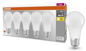 Osram żarówka LED 8.5W 806lm 2700K barwa ciepła biała E27 - 5pack