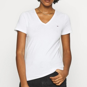 Tommy Jeans t-shirt koszulka damska biała v-neck DW0DW14617-YBR S