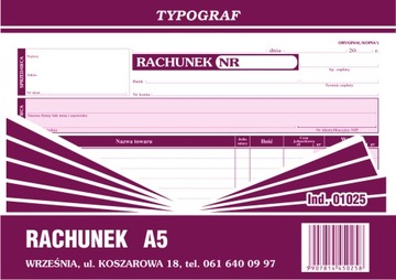 DRUK 01025 RACHUNEK A5 POZIOM TYPOGRAF