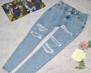 Pull&Bear MOM JEANS rurki BLOG przetarcia DZIURY denim 40 L