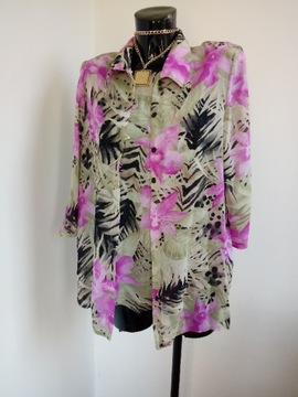 Zestaw 2w1 letni komplet top bluzka koszula żakiet kwiaty L hawajski vintag