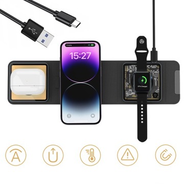 СКЛАДНОЕ БЕСПРОВОДНОЕ ИНДУКЦИОННОЕ ЗАРЯДНОЕ УСТРОЙСТВО 3В1 ДЛЯ APPLE TRAVEL CHARGER