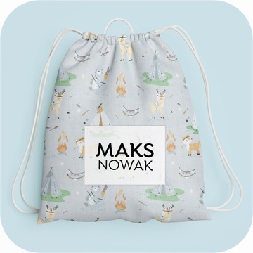 WOREK NA POŚCIEL Z IMIENIEM DO PRZEDSZKOLA ŻŁOBKA Pojemny Z UCHWYTEM 50x60