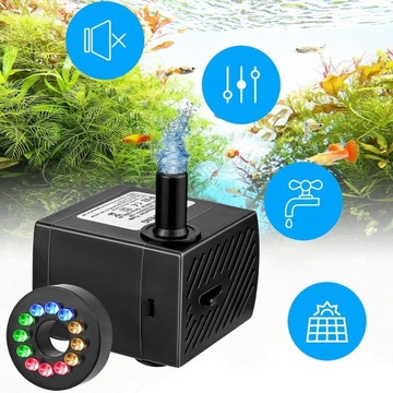Мини бесшумный светодиодный насос для перекачки 350л/ч 5Вт с 4-мя светодиодными аквариумными фонтанами