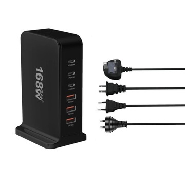 Настольное зарядное устройство GaN мощностью 168 Вт, 6 портов USB типа C, зарядное устройство PD, быстрая зарядка 3.0