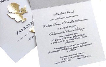 Приглашения на крещение ЗОЛОТОЙ Ангел/Коляска/Ножки