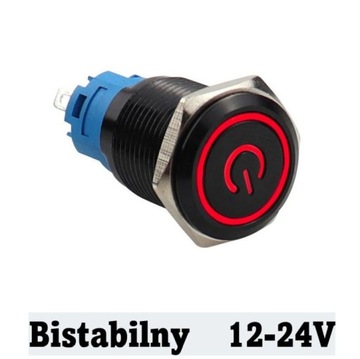Przycisk przełącznik przyciskowy czarny SPDT On-On metalowy 16mm LED 12V bi