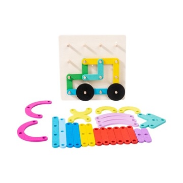 Drewniane Grafiki Geometryczna Pegboard Puzzle Kolor
