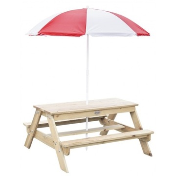 Drewniany Stolik Piknikowy Ogrodowy CLASSIC WORLD Parasol Ławeczki