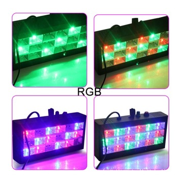 ЦВЕТНОЙ СТРОБЕСКОП 3 ЦВЕТА ДИСКОТЕЧНЫЙ ОТРАЖАТЕЛЬ 18 светодиодов RGB ЗВУКОВОЙ ДАТЧИК