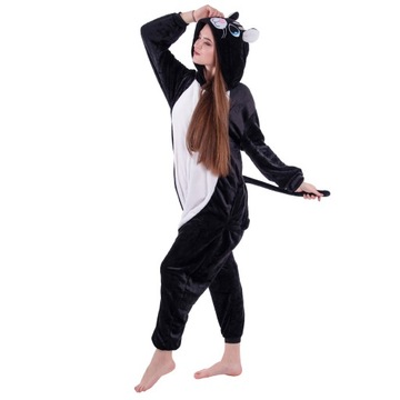 KOT Czarny Kotek PIŻAMA Jednoczęściowa Kigurumi Onesie Dla Dzieci 134