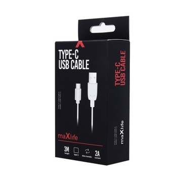 USB-кабель USB-C для быстрой зарядки, 2 А, БЕЛЫЙ, 3 метра