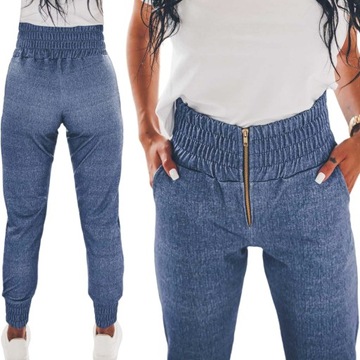 Damskie wysokie spodnie dresowe joggery stan M