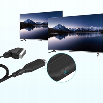 Конвертер Scart в HDMI с кабелем HDMI и адаптером HDTV