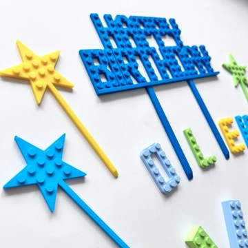 Топпер для торта «С ДНЕМ РОЖДЕНИЯ» в стиле LEGO. Украшение торта для ребенка ЭКО Каявис