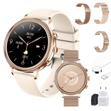 ELEGANCKI ZŁOTY SMARTWATCH ZEGAREK ROZMOWY MENU PL