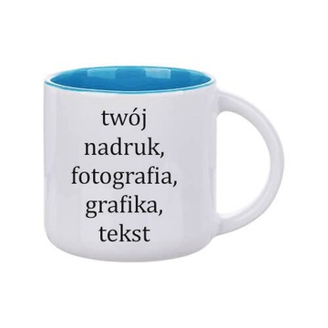Kubek 400ml z dowolną grafiką, błękitne wnętrze
