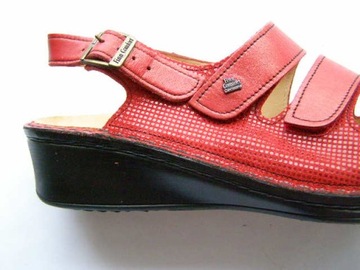 FINN COMFORT bardzo szerokie czerwone skórzane sandały ROZ.39,5 JAK NOWE