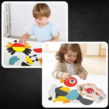 PUZZLE UKŁADANKA MONTESSORI DREWNIANE KLOCKI MOZAIKA LOGICZNA DREWNIANA GRA