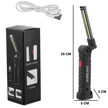 МОЩНАЯ ЛАМПА ДЛЯ МАСТЕРСКОЙ, СВЕТОДИОДНЫЙ КРЮК, МАГНИТ, ПЕРЕЗАРЯЖАЕМЫЙ USB, 2x COB