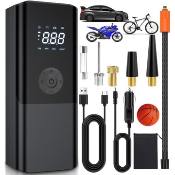 KOMPRESOR SAMOCHODOWY ELEKTRYCZNA POMPKA BEZPRZEWODOWA ROWER LCD POWERBANK