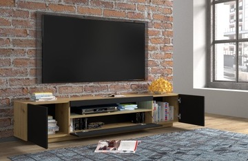 Szafka RTV 200 cm stojąca dąb artisan czarny + LED