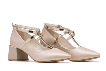 Buty ślubne skóra niski stabilny obcas beż 36
