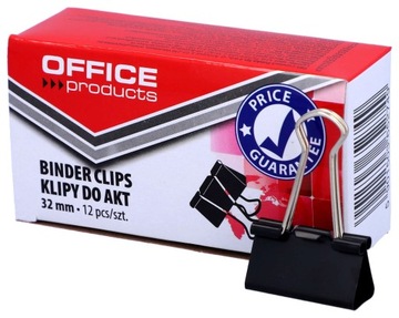 Klipy biurowe 32mm 12szt czarne klips