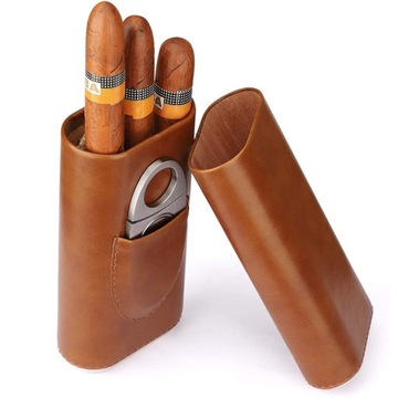 ETUI HUMIDOR SKÓRZANE NA 3 CYGARA OBCINARKA