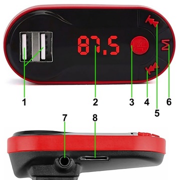 FM-ПЕРЕДАТЧИК BLUETOOTH ЗАРЯДНОЕ УСТРОЙСТВО ДЛЯ MP3 2XUSB SD LCD