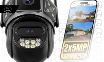 ДВОЙНАЯ КАМЕРА 2X5 МП, 5 ГГц, ЗУМ, НАРУЖНАЯ, ВРАЩАЮЩАЯСЯ, IP, Wi-Fi, СИГНАЛИЗАЦИЯ, ОБНАРУЖЕНИЕ
