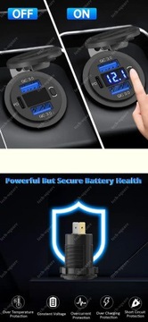 USB-разъем для зарядки 2x QC3.0 36 Вт + PD 55 Вт 12–24 В Вольтметр