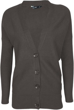 F&F Kobiecy Prążkowany Grafitowy Sweter Kardigan V-Neck Oversize XS 34
