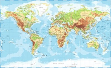 Plakat Mapa Świata Fizyczna 100cm x 163cm
