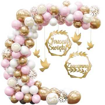 Balony na Chrzest Dekoracja Girlanda Balonowa Baner Chrzest Święty + Imię