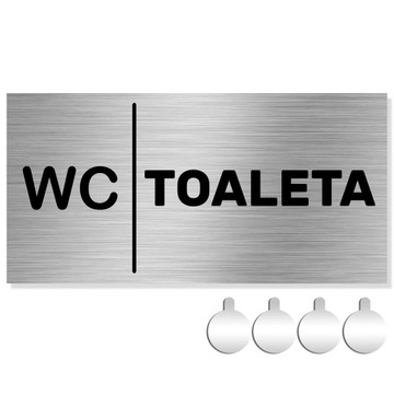 NIERDZEWNA Tabliczka na drzwi / ścianę WC TOALETA 10x20 Aluminium