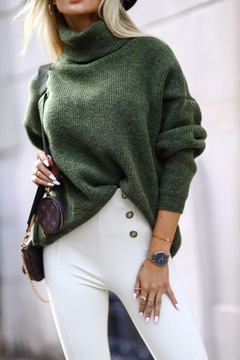 Sweter z golfem oversize khaki Me Gusta