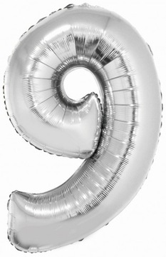 Duży Balon Foliowy Srebrny Cyfra 9 Urodziny 76cm