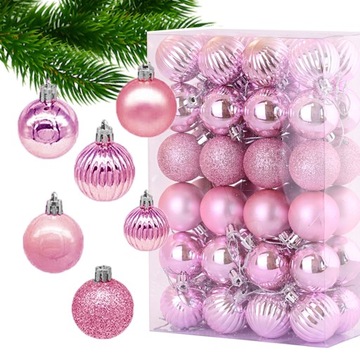 BOMBKI CHOINKOWE ZESTAW 48szt RÓŻOWE ŚWIĘTA