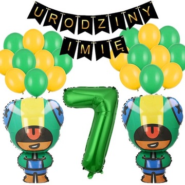 BALONY ZESTAW BALONÓW BRAWL STARS LEON 7 URODZINY+DOWOLNE IMIĘ 24SZT