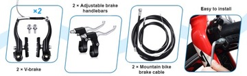 Комплект тормозов передний, задний, V-brake, тросы, колодки, рычаги MTB