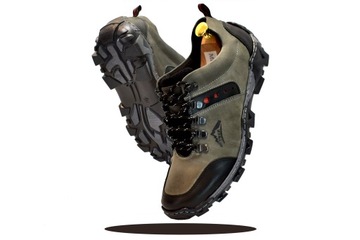 TREKKINGOWE MĘSKIE PÓŁBUTY SZARE SKÓRZANE POLSKIE BUTY 40