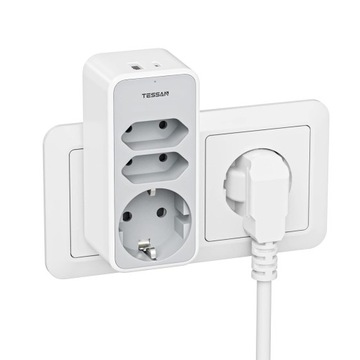 Tessan TS-330-C Wtyczka Wielokrotna 5 w 1 - Adapter z USB-C do Gniazda