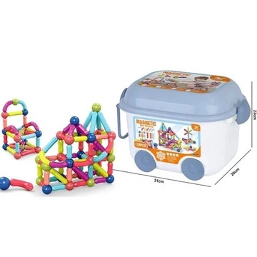 БОЛЬШИЕ МАГНИТНЫЕ КОНСТРУКЦИОННЫЕ БЛОКИ XXL 128 штук + супер КОРОБКА + КОЛЕСА