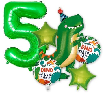 BALON FOLIOWY CYFRA 5 PIĘĆ LAT DINOZAUR PIĄTE URODZINY BALONY HEL DINO