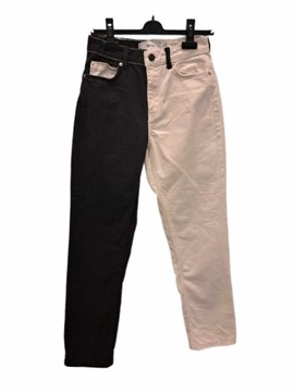 Spodnie jeans biało-czarne roz. 34.kieszenie, krój prosty, wysoki stan