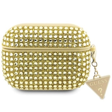 Pouzdro pro AirPods Pro 2 Guess Rhinestone Triangle Charm Zlaté