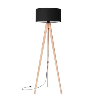 LAMPA STOJĄCA PODŁOGOWA TRÓJNÓG DREWNIANY ABAŻUR