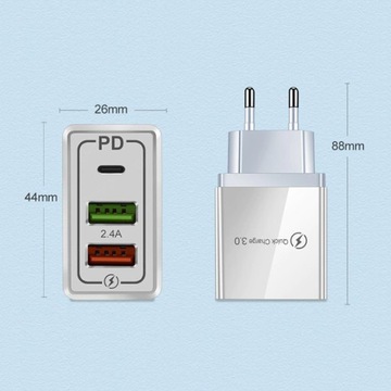 БЫСТРОЕ СЕТЕВОЕ ЗАРЯДНОЕ УСТРОЙСТВО 20 Вт QC 3.0 3XUSB PD