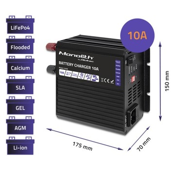 ЗАРЯДНОЕ УСТРОЙСТВО ДЛЯ АККУМУЛЯТОРОВ LiFePO4 12 В AGM GEL SLA 10A 3-ЭТАПНАЯ ЗАРЯДКА